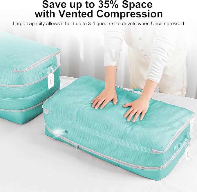 Comforter Storage Bag - Large Capacity Bedding Storage Bags Ultra Space Saving Self Compression Organizer, Washable Compression Bags for Storage Comforter Blanket Duvet Pillow, 4-Pack, Blue - Image 3
