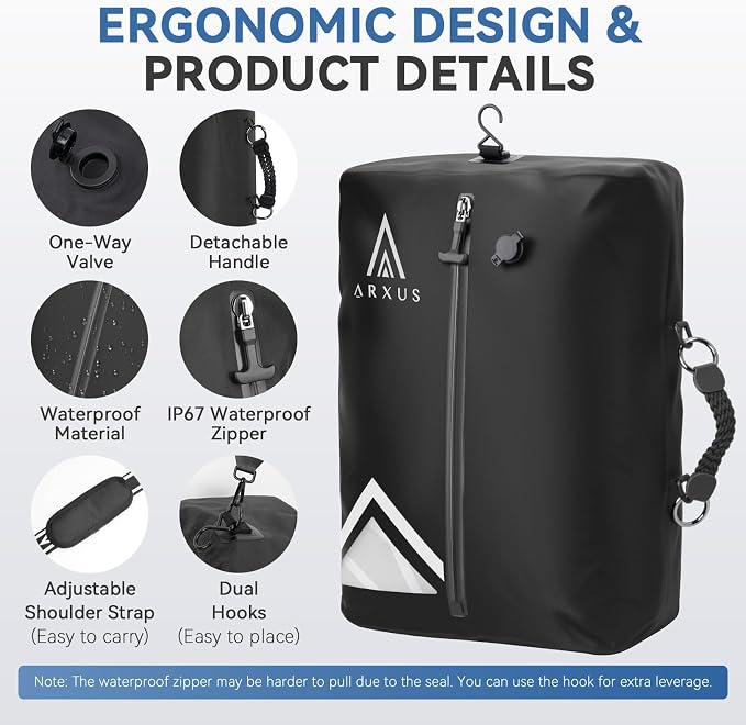 Arxus Vacuum Bags for Travel Airless, Compression Seal Packing Cubes with Adjustable Shoulder Strap, IP67 Reusable Portable Moving Supplies Kit for Clothing Storage, Luggage, Backpack, Suitcase - Image 3