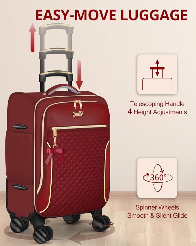 Carry On Luggage 22x14x9 Airline Approved, 20 Inch Softside Suitcase with 4 Pcs, Lightweight Luggage for Women with TSA Lock and 4 Spinner Wheels, Soft Side Carry-on Suitcases for Travel, Red - Image 5