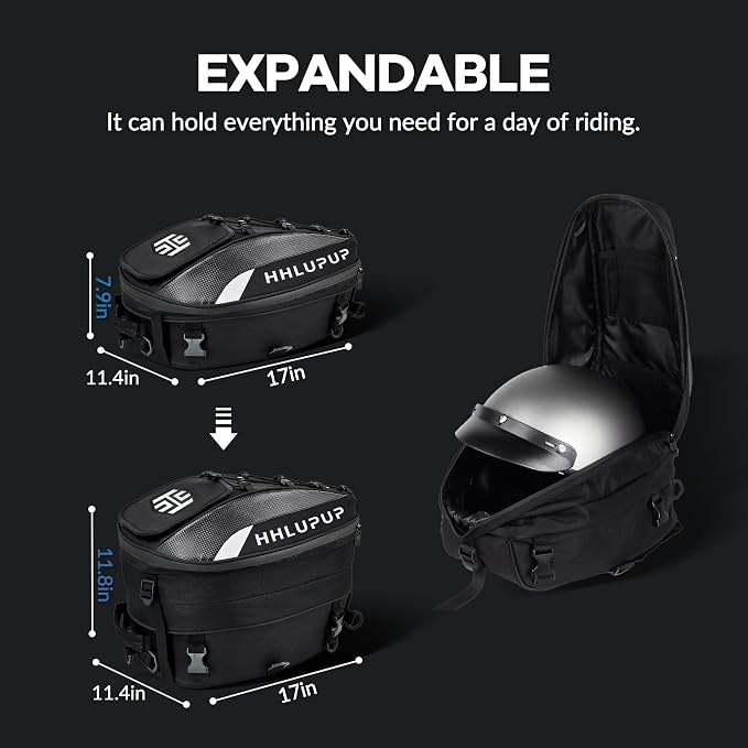 Motorcycle Tail Bag Seat Helmet Large Capacity Dual Use Motorcycle Backpack, 25L-38L Waterproof Luggage Bags White - Image 2