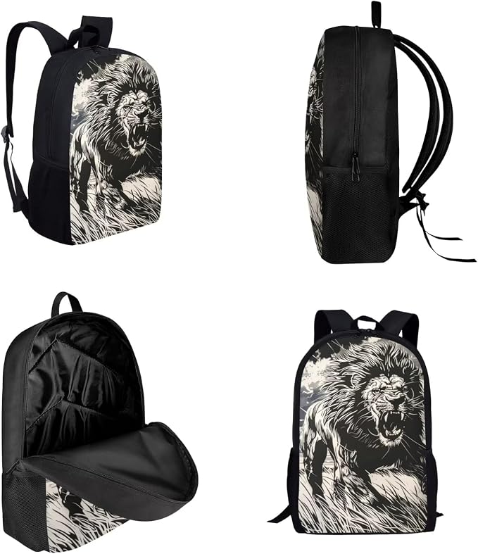 17 Inch Animal Print School Backpack And Lunch Box Set for Kids Lightweight Roaring Lion Backpack for Boys Girls Sturdy School Bag with Insulated Lunchbox Pencil Case Student Bookbag - Image 3