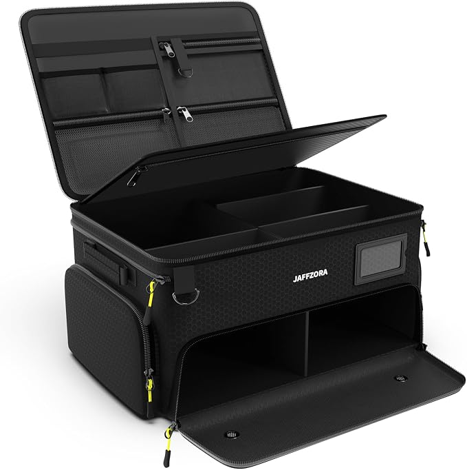 4-Layer Golf Trunk Organizer, Golfer Gifts for Men Women with Separate Ventilated Compartment for 2 Pairs Shoes, Waterproof Car Golf Locker Storage Bag for Golf Gear and Accessories,Black by Jaffzora