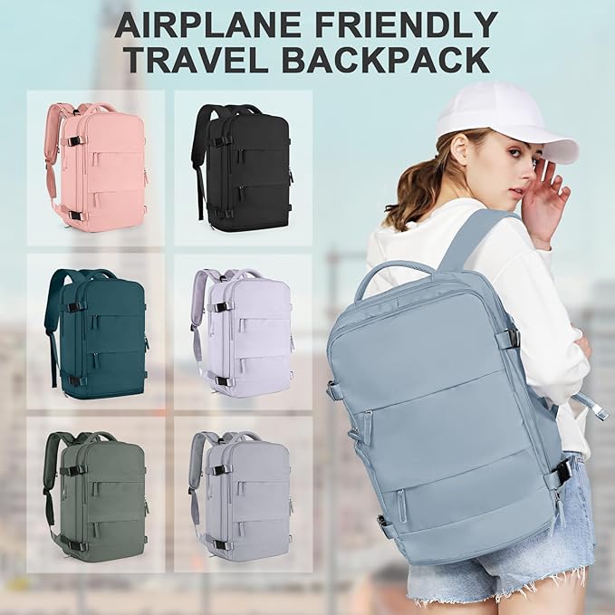 coowoz Large Travel Backpack For Women Men,Carry On Backpack Flight Approved,Hiking Backpack Waterproof Outdoor Rucksack Casual Daypack Fit 15.6 Inch Laptop Shoes Compartment,30L (Gray Blue) - Image 7