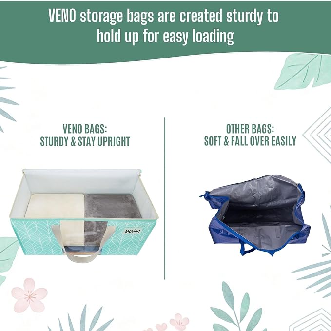 VENO 10 Pack Heavy Duty Moving Bags, Clothes and Comforter Storage Bags with Clear Window, College Dorm Essentials Packing Supplies, Foldable Boxes Alternative (Evergreen, 10 Pack) - Image 6