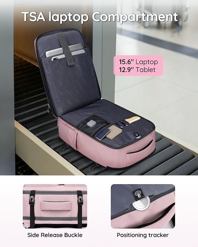 Taygeer Travel Backpack for Women, Travel Personal Item Bag with Shoe Pouch | TSA Approved Under Seat Carry on Backpack with Water Bottle Pocket Fits 15.6inch Laptop, Travel Essentials for Airplanes,Pink - Image 5