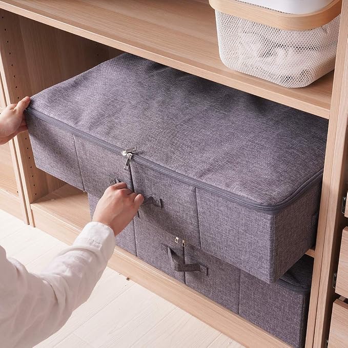 Folding Fabric Rigid Under Bed Closet Storage Bins with Zip Lid,Black Gray | Under bed Storage Boxes for Bedding/ Clothes/ Duvets/ Blankets/ Shoes, Hard Plastic Boards inside, 4 Handles, Washable - Image 5