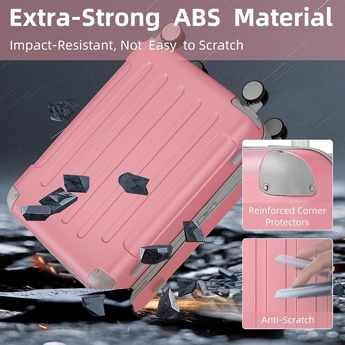 6 Piece Luggage Set Hard Shell - Pink Expandable Suitcases with Spinner Wheels and Duffel Bags for Family Travel, Durable Carry On Luggage Sets with Lock for Women and Girls - Image 7