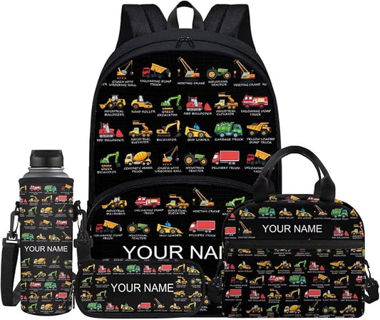4PCS Boys Car Black Backpacks for Children 17" School Backpack for Kids Students Custom Large Capacity Bookbag Kindergarten Primary Book Pen Case Lunch Bag Daypack Knapsack Rucksack by Jndtueit