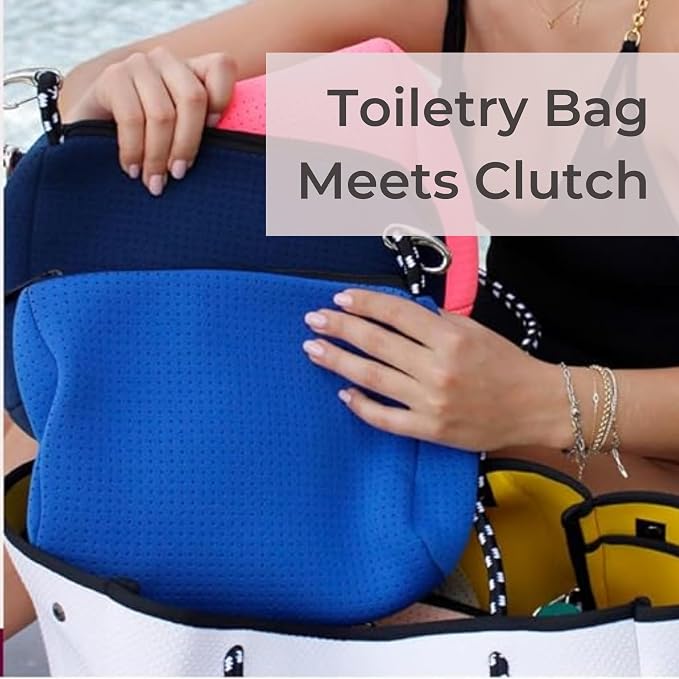 POPUPS Large Makeup Bag with Zipper, Royal Blue - Waterproof Neoprene Cosmetic Bag 7.7 x 10.75 x 5 inches - Image 5