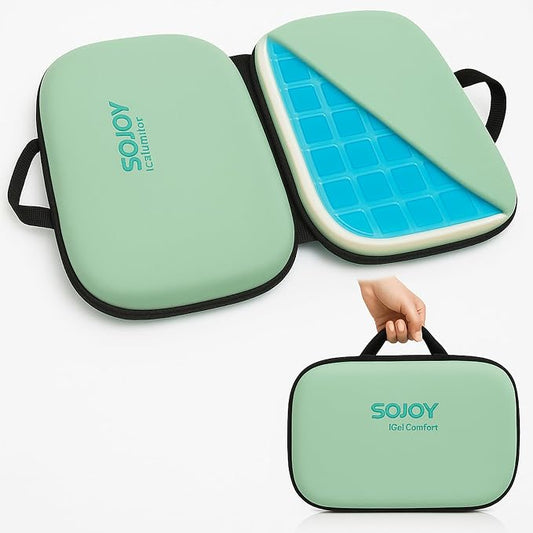 Sojoy 3-in-1 Foldable Gel Seat Cushion with Memory Foam Ergonomic Portable Cushion for Back Pain & Tailbone Relief - Perfect for Office Chair, Airplane Travel & Stadium Seats (18.5" x 15" x 2" Green) by Sojoy