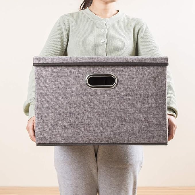 PRANDOM Large Collapsible Storage Bins with Lids [3-Pack] Linen/Cotton Blend Foldable Storage Boxes Organizer Containers Baskets Cube with Cover for Home Bedroom Closet Office Nursery(17.7x11.8x11.8) - Image 8