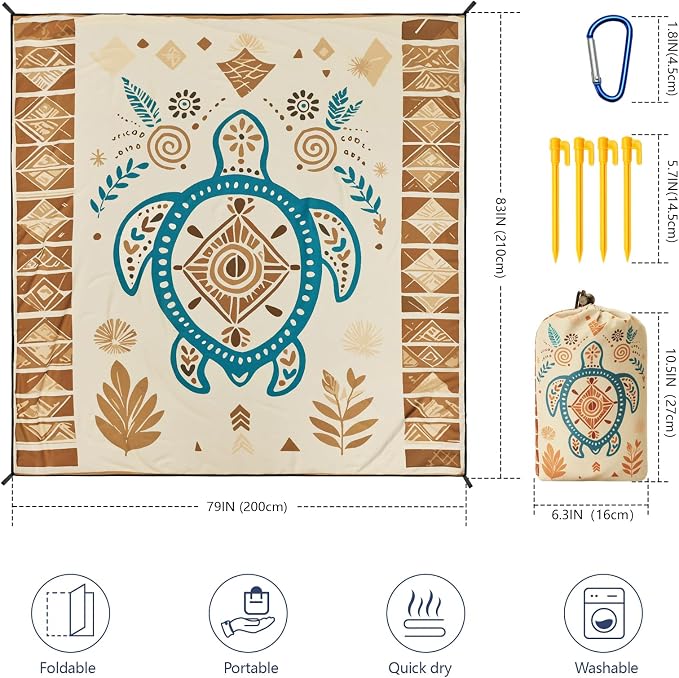 WIWIGO Beach Blanket Waterproof Sandproof Beach Mat 79" X 83"/10'x9'for 2-8 Adults Quick Drying Outdoor Picnic Mat Beach Accessories for Travel, Camping, Hiking - Image 2