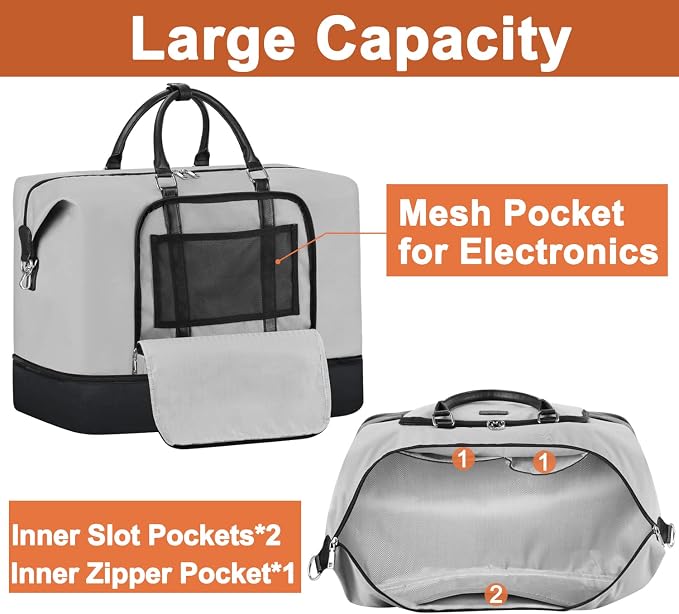 Travel Weekender Bag for Women, 21" Overnight Bag with Shoe Compartment 50L Large Travel Duffel Bag Carry On Tote for Weekend, Overnight, Business Trips, Water Resistant - Image 4