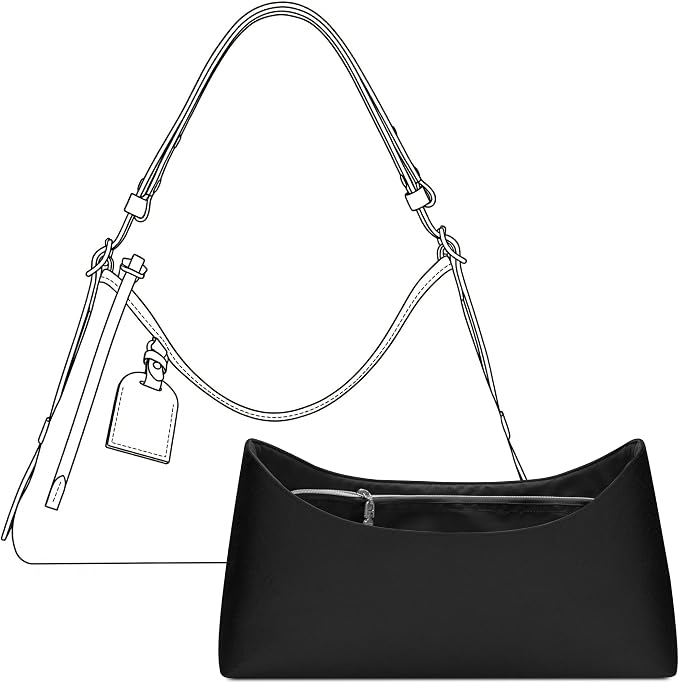 Handbag Organizer Insert for LV Carryall East West, Custom Fit Inside Premium Matte Black Lightweight WaterResistant Purse Insert with Cup Holder Accessories with Zipper by FANJIProject