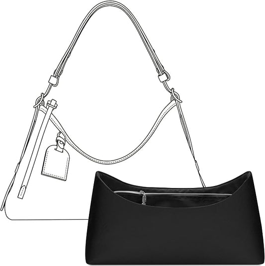 Handbag Organizer Insert for LV Carryall East West, Custom Fit Inside Premium Matte Black Lightweight WaterResistant Purse Insert with Cup Holder Accessories with Zipper by FANJIProject