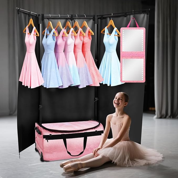 Dance Bag with Garment Rack and Curtain, 23" Rolling Dance Competition Duffle Bag with Garment Rack | Portable Dance Changing Room Suitcase for Dancers Athlete Livestreamer Cheerleaders - Image 8