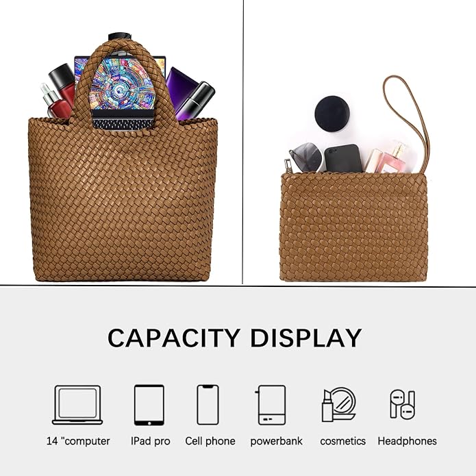 JINMANXUE Fashion Woven Bag Shopper Bag Travel Handbags and Purses Women Tote Bag Large Capacity Shoulder Bags - Image 5