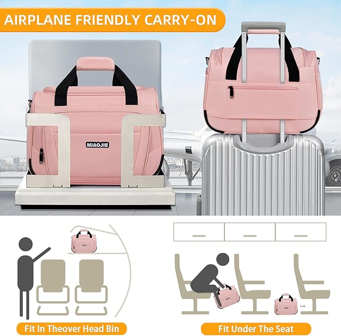 Underseat Carry On Luggage - Lightweight Travel Tote Weekender Bag Overnight Duffle for Travel, Personal Item - Pink-16Inch - Image 3
