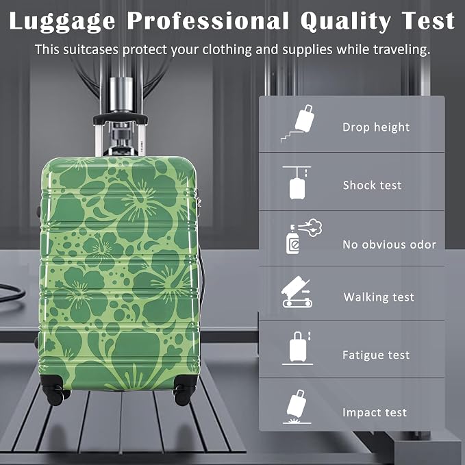 Merax Suitcase Set, Hardshell Luggage Sets 3 Piece with Spinner Wheels | Durable Printing Suitcase with TSA Lock Lightweight 20" 24" 28",Green - Image 3