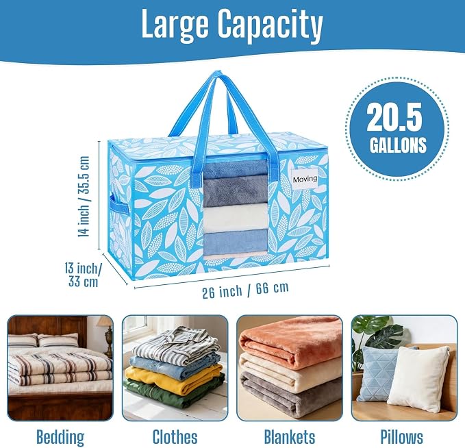 VENO 10 Pack Pack Heavy Duty Moving Bags, Clothes and Comforter Storage Bags with Clear Window, College Dorm Essentials Packing Supplies, Foldable Boxes Alternative (Spring Breeze, 10 Pack) - Image 3