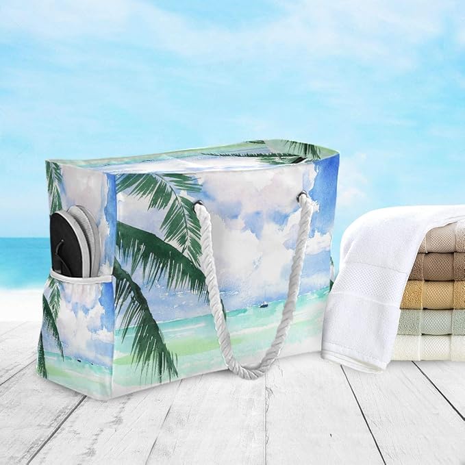 senya Large Beach Shoulder Bags Canvas Tote Water Resistant for Gym Travel Daily - Image 3