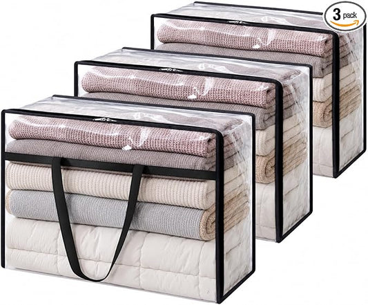 Lifewit 3 Pack Clear Blanket Storage Bags, 60L Plastic Comforter Storage Bag, Vinyl Foldable Moving Bags with Zipper, Clothes Storage Bags, Closet Organizers for Bedding, Duvet by Lifewit