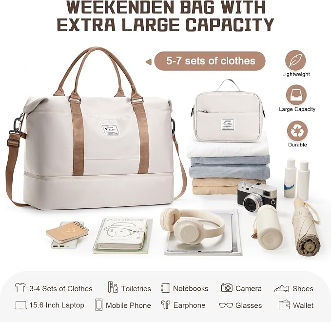 Travel Duffel Bag with Shoes Compartment,Weekender Bags for Women Travel | Overnight Carry-On Bag with Toiletry Bag & Wet Pocket & Trolley Sleeve,Extra Large - Image 3