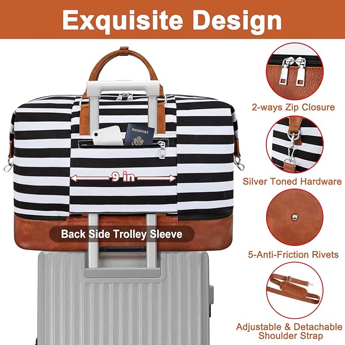 Travel Weekender Bag for Women, 21" Overnight Bag with Shoe Compartment 50L Large Travel Duffel Bag Carry On Tote for Weekend, Overnight, Business Trips, Water Resistant - Image 5