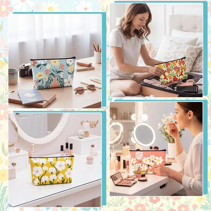 Sweetude 24 Pcs Colorful Floral Makeup Bag Bulk Portable Travel Cosmetic Bags with Zipper Simple Flower Waterproof Roomy Travel Toiletry Organizer Storage Beauty Pouch for Women Gifts - Image 5