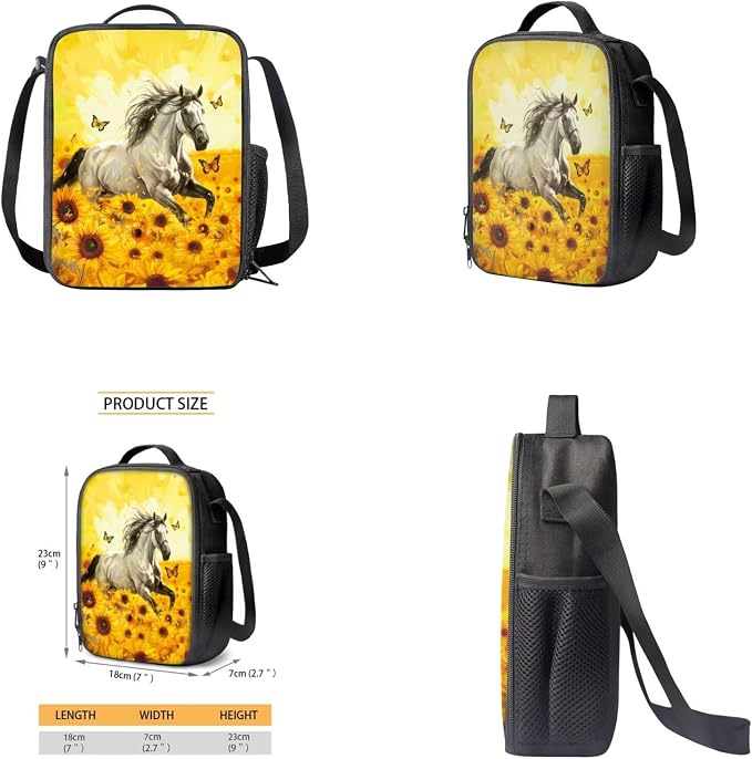 White Horse Backpack for Middle School Girls with Lunchbox Pencil Case, Lightweight School Book Bag for Kids Elementary Preschool Aesthetic Back to School Bookbag for Students - Image 4