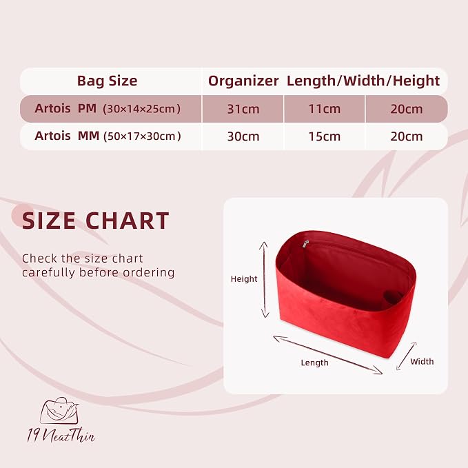 Lightweight Bag Insert for Artois MM, Side Zipper, Red | Bottle Holder and Side Zip, Smooth Satin Interior, Easy-Care Outer Surface, Multiple Color Options, Structured Yet Flexible - Image 3
