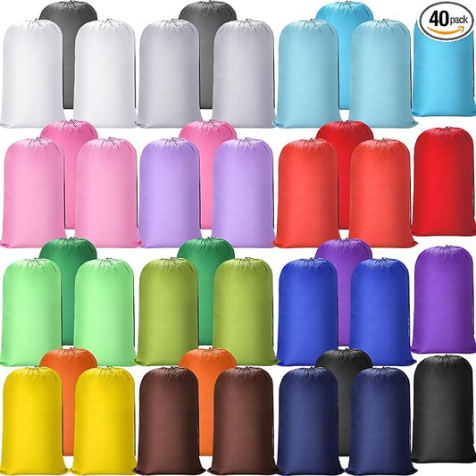 Sanwuta 40 Pcs 38" x 24" Large Laundry Bags Bulk Travel Laundry Bags with Drawstring Closure Lock Washable Heavy Duty for Dirty Clothe Camping College Dorm Apartment (Mulitcolor) by Sanwuta