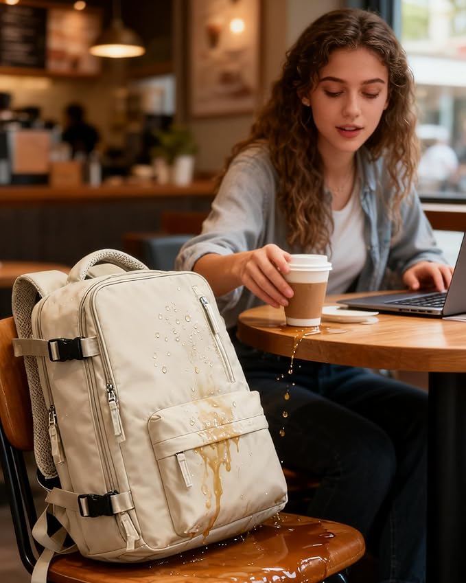Large Travel Gym Backpack Women Carry On Backpack Flight Approved Hiking Waterproof Rucksack Casual Daypack Laptop bags airplanes Shoes Compartment Personal Item Travel Weekender Bag Essentials Beige - Image 9
