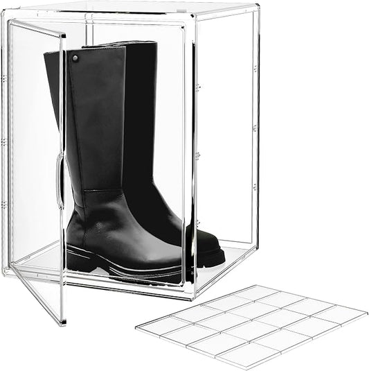 15.75''x11.81''x9.84'' XX-Large Clear Shoe Storage Boxes with Divider, Stackable Plastic Boot Boxes with Magnetic Door, Acrylic display case Box with Lids for Sneaker Purses Handbags Books (1) by IYINIYI