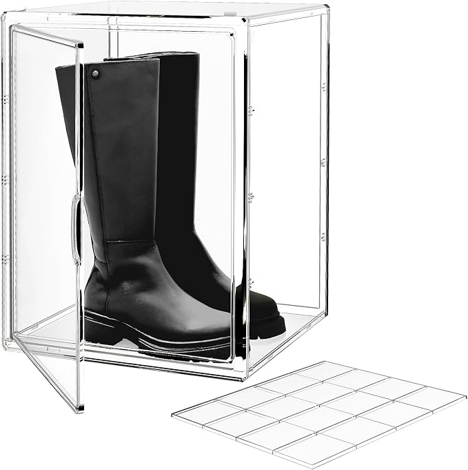 15.75''x11.81''x9.84'' XX-Large Clear Shoe Storage Boxes with Divider, Stackable Plastic Boot Boxes with Magnetic Door, Acrylic display case Box with Lids for Sneaker Purses Handbags Books (3) - Image 9