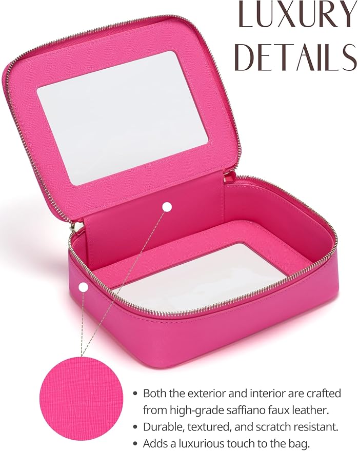 Popvibe Clear Makeup Bag Travel Cosmetic Case Transparent Toiletry Bag with Zipper, Portable Make Up Organizer Traveling Compact Car Bag for Essentials, Hotpink, Medium - Image 4