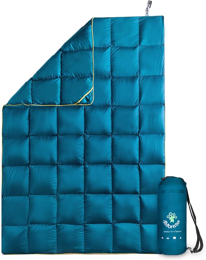 4Monster Down Camping Blanket, 650 Fill Power Ultralight Packable Puffy Blanket, Warm, Waterproof & Windproof Outdoor Quilt for Backpacking, Travel, Stadium, Beach by 4Monster