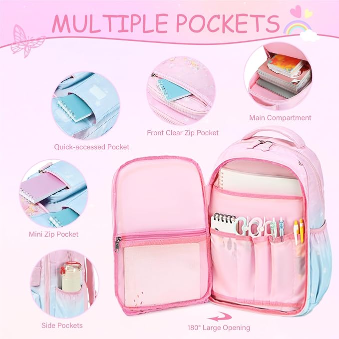 ACESAK Kids School Backpack for Girls, Mermaids Bookbag Backpack with 14OZ Water Bottle, Lunch Bag Set for GirlsTeens Middle Student, Girls Backpacks for School (Pink Blue) - Image 3