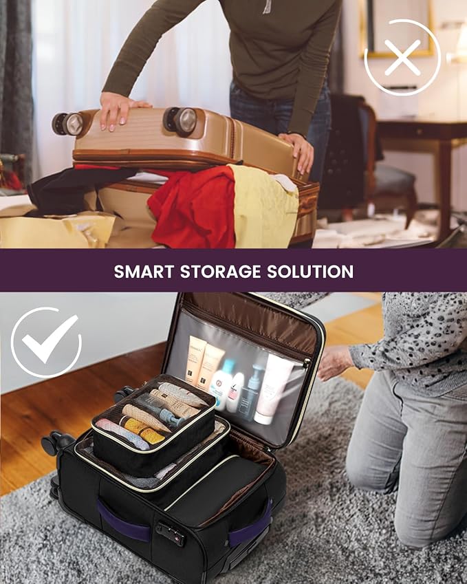 LOVEVOOK 4 Pcs Carry On Luggage 22x14x9 Airline Approved, 20 Inch Carry On Suitcases with Wheels, Softside Rolling Suitcase for Women Men, with TSA Lock Weekender Travel Luggage - Image 8