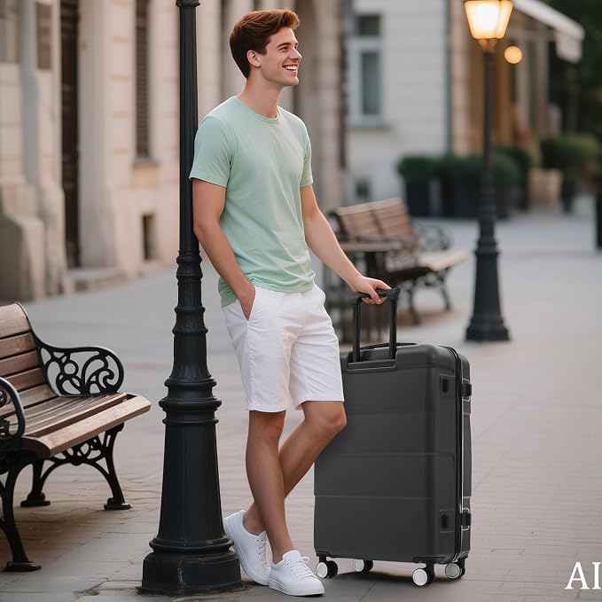 6 Piece Luggage Set Hard Shell - Charcoal Traveling Suitcases with Spinner Wheels and Duffel Bags for Family Travel, Durable Carry On Luggage Sets with Lock for Women and Men - Image 8