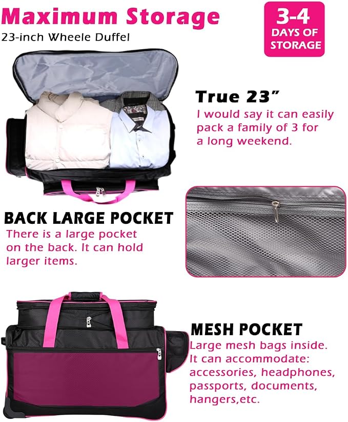Dance Bag with Garment Rack,23inch Dance Competition Garment Bags with Clothes Rack,Suitcase,Rolling Duffle for Travel, Wheeled Drop-Bottom Upright Luggage Closet Suitcase(Expand-Purple - Image 6