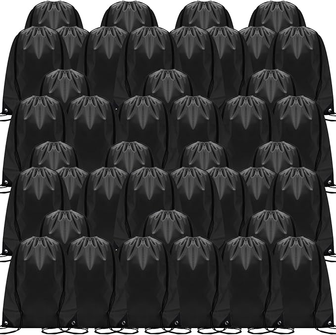 Shappy Drawstring Backpack Bulk Sports Gym Cinch Bag Polyester String Bag for Men Women(Black,50 Pcs) by Shappy