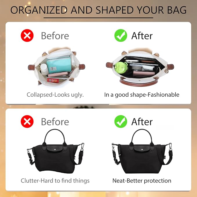 Soft Nylon Purse Organizer Insert for Longchamp Le Pliage Energy S Handbag,Lightweight Luxury Long Champ Small Handbag with Cup Holder,Zipper Bags Inner Linner with 7 Deepened Pockets,S/Black - Image 4