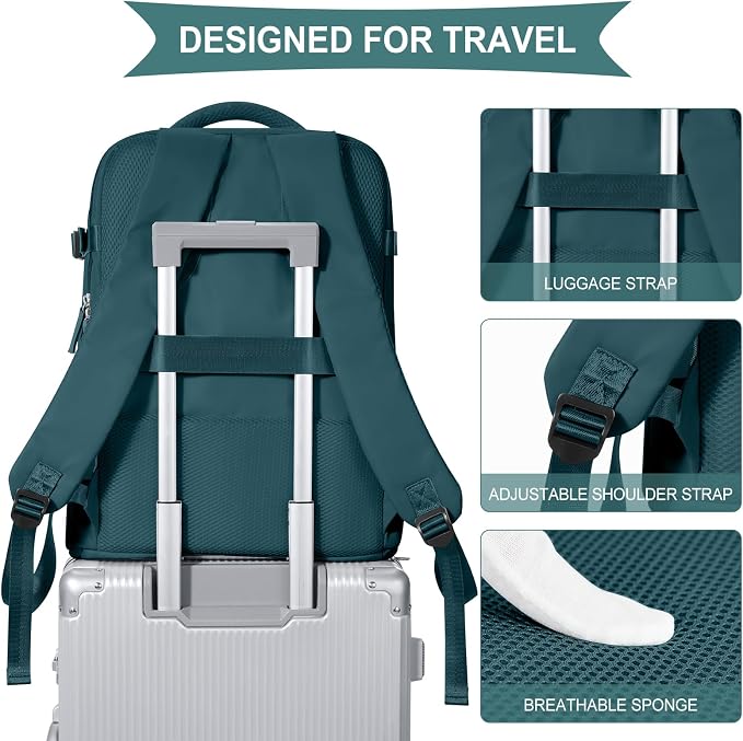 coowoz Large Travel Backpack For Women Men,Carry On Backpack Flight Approved,Hiking Backpack Waterproof Outdoor Sports Rucksack Casual Daypack Fit 15.6 Inch Laptop Shoes Compartment,30L(Peacock Blue) - Image 5