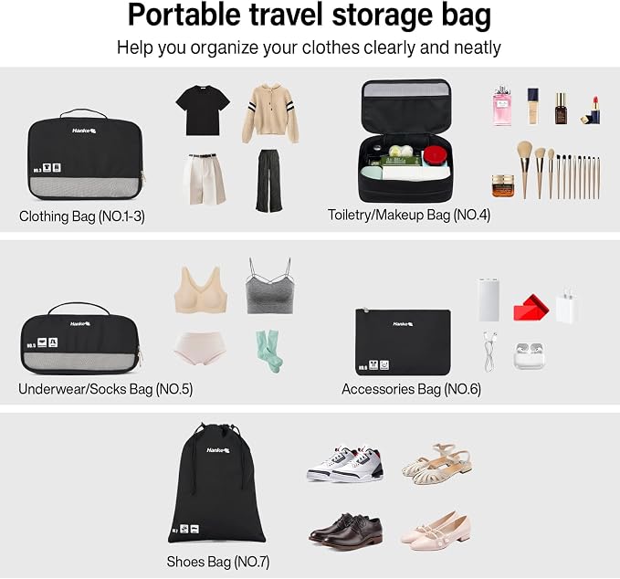 Hanke 7 Piece Expandable Compression Packing Cubes, Premium Travel Packing Organizers for Suitcases/Carry On, Luggage Organizer Bags with Breathable Mesh & Label - Image 6