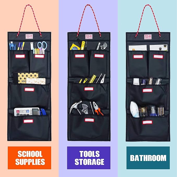 Rough Enough Locker Organizer Hanging Accessories Storage Organization with 4 Pockets for Work Door Gym Wall Black Tarpaulin - Image 7