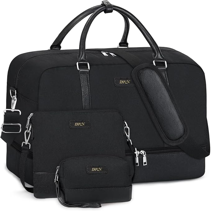 Weekender Bags for Women Overnight Bags with Shoe Compartment 21" Duffle Travel Bag for Traveling Weekend Gift 3pcs Set by IBFUN