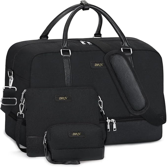 Weekender Bags for Women Overnight Bags with Shoe Compartment 21" Duffle Travel Bag for Traveling Weekend Gift 3pcs Set by IBFUN