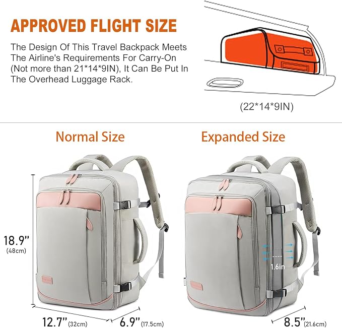 LOVEVOOK Carry on Backpack, 40L Travel Backpack for Women Men Airline Approved, Expandable Large Suitcase Backpacks With 4 Packing Cubes, Aer Travel Pack 3, Water Resistant Weekender Bag - Image 3