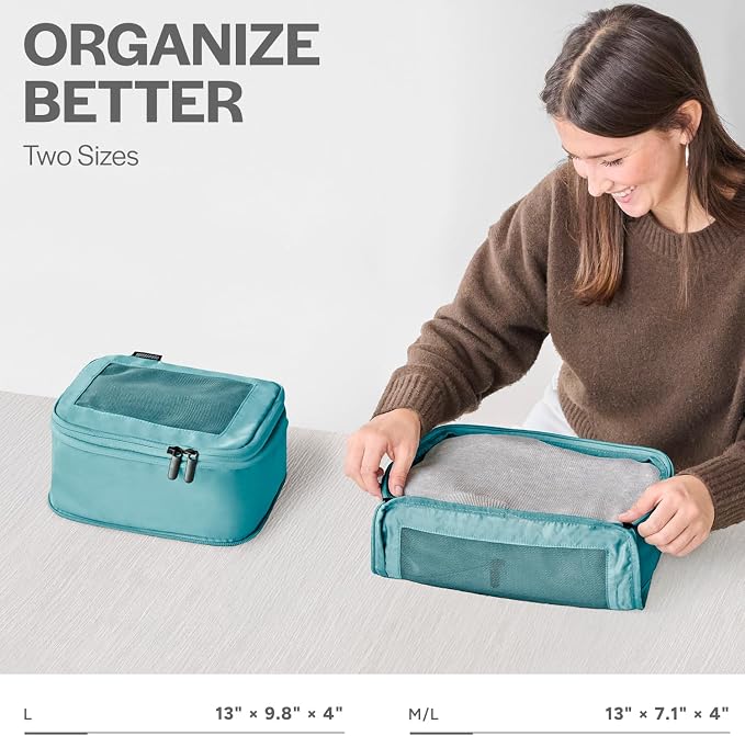 Aerotrunk Compression Packing Cubes for Travel - Luggage Organizer Bags - Double Zipper Packing Cubes for Suitcases (2-Pack, Teal) - Image 3